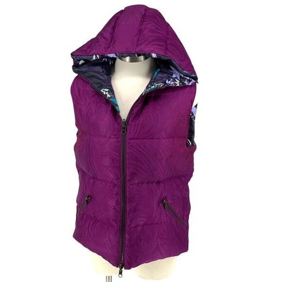 Emilio Pucci 17YC10 Reversible Hooded Puffer Vest Size 8 Fuchsia And Floral Prin - Picture 1 of 12